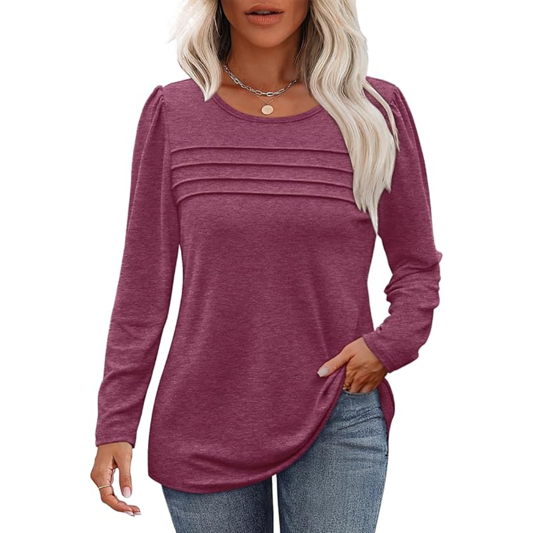 Pleated Long Sleeve Tunic Top in Spring Style 2025 – Sarah