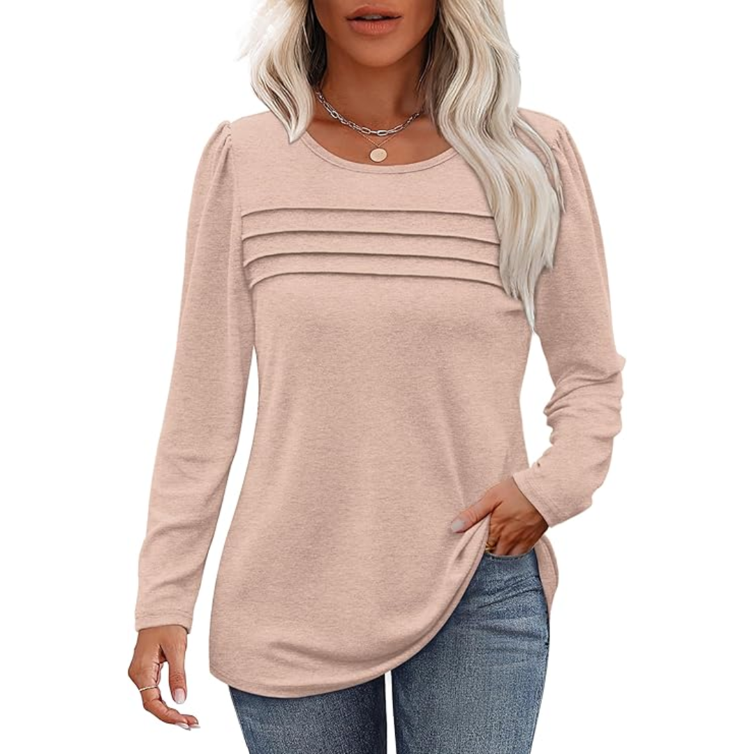 Pleated Long Sleeve Tunic Top in Spring Style 2025 – Sarah