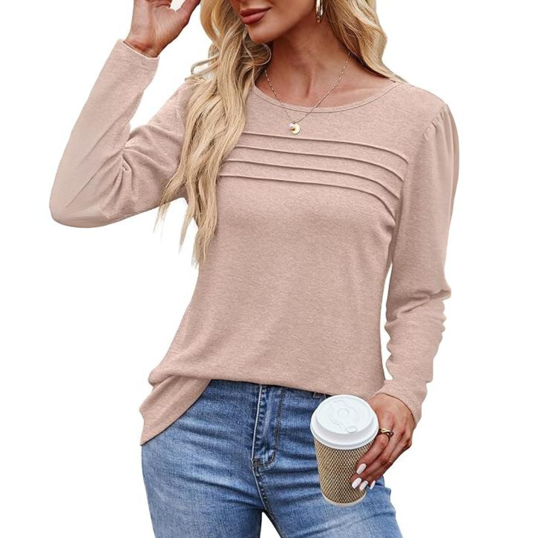 Pleated Long Sleeve Tunic Top in Spring Style 2025 – Sarah
