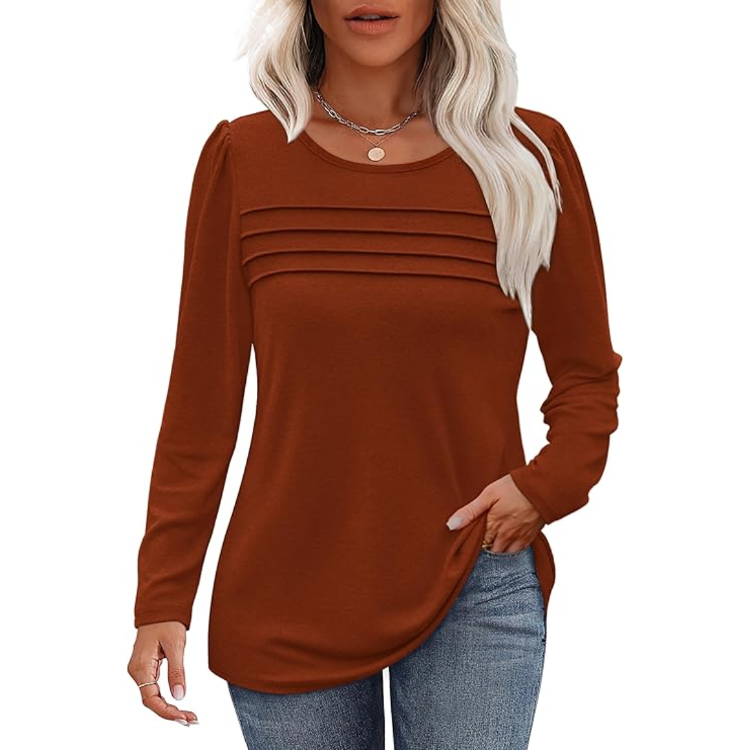 Pleated Long Sleeve Tunic Top in Spring Style 2025 – Sarah