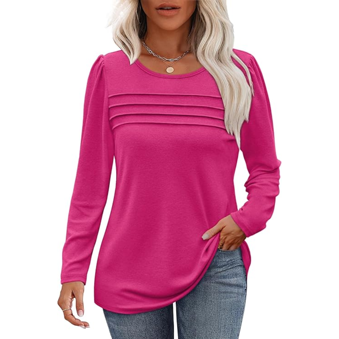 Pleated Long Sleeve Tunic Top in Spring Style 2025 – Sarah