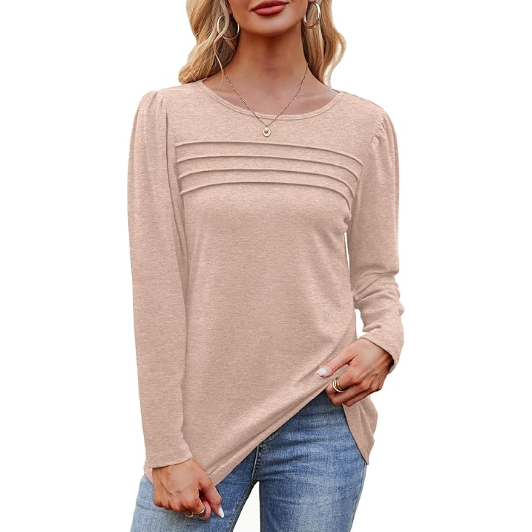 Pleated Long Sleeve Tunic Top in Spring Style 2025 – Sarah