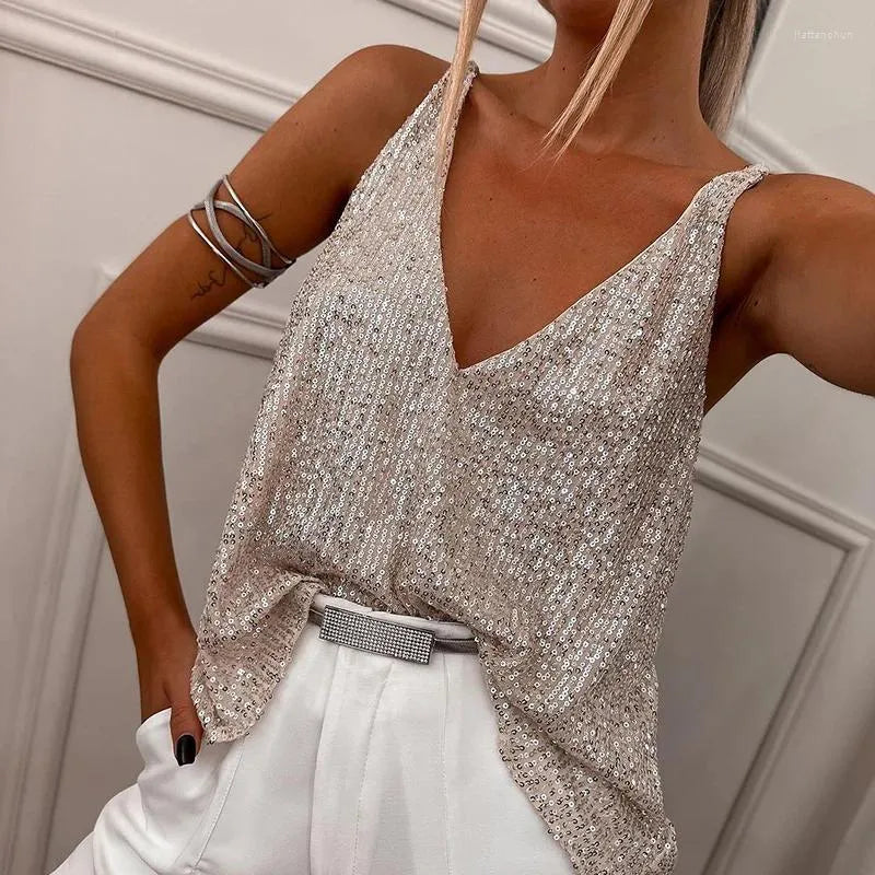 Sparkling Women's Sequin Top with Spaghetti Straps – Liora
