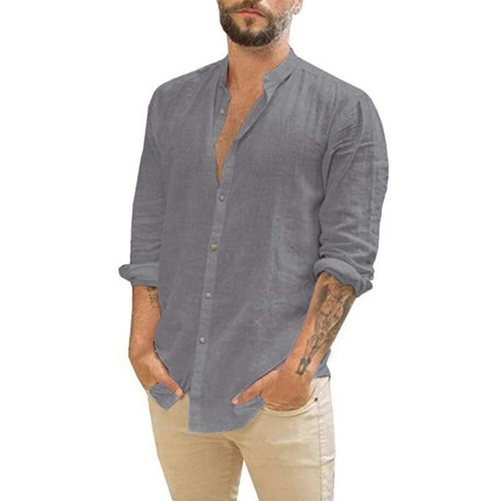 Albert - Airy Men's Shirt With Long Sleeves And Stand-up Collar