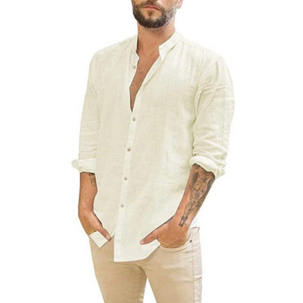 Albert - Airy Men's Shirt With Long Sleeves And Stand-up Collar
