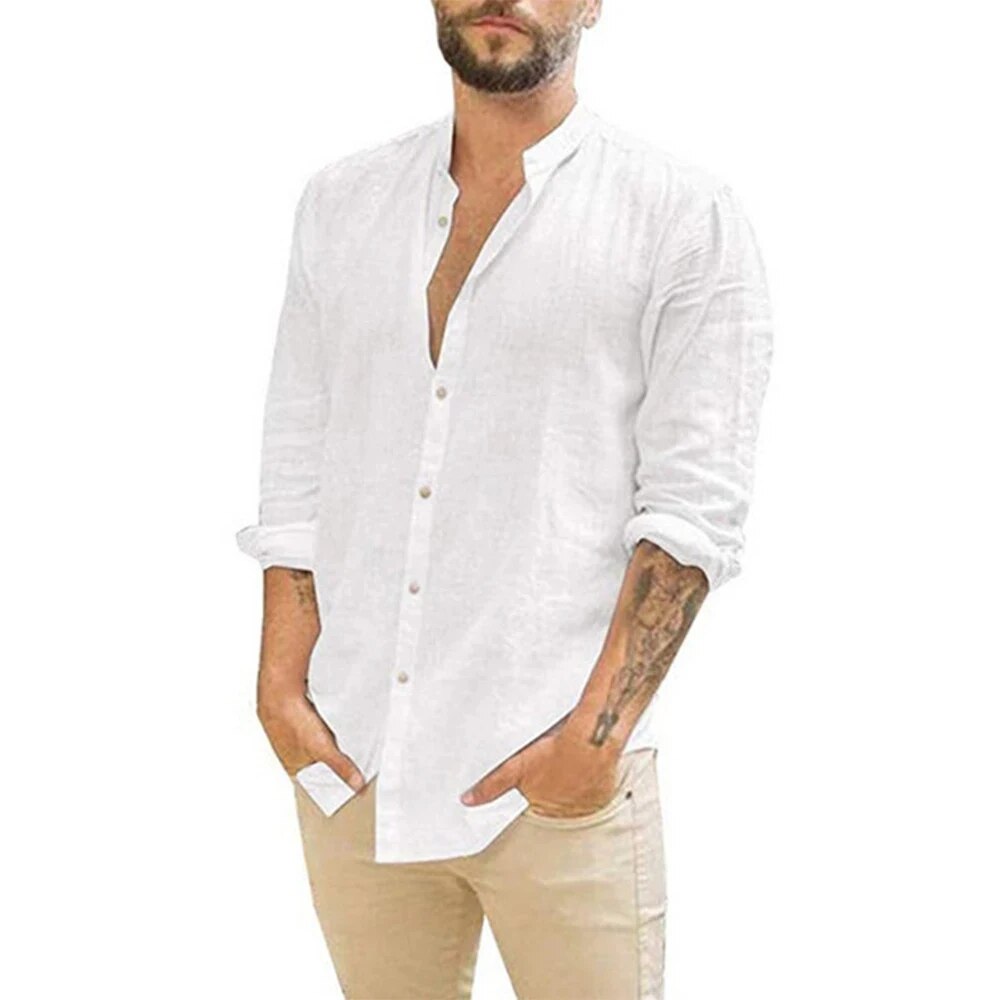 Albert - Airy Men's Shirt With Long Sleeves And Stand-up Collar