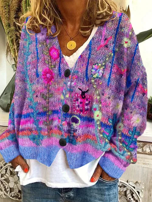 Fay - Retro women's cardigan in printed imitation wool