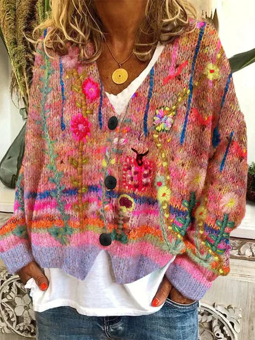 Fay - Retro women's cardigan in printed imitation wool