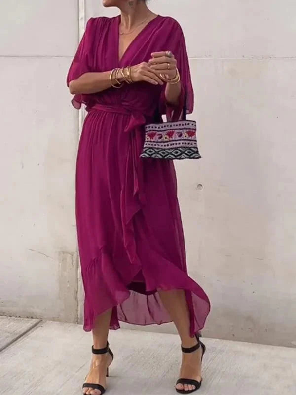 Monica - chiffon dress with V-neck, elegant and stylish