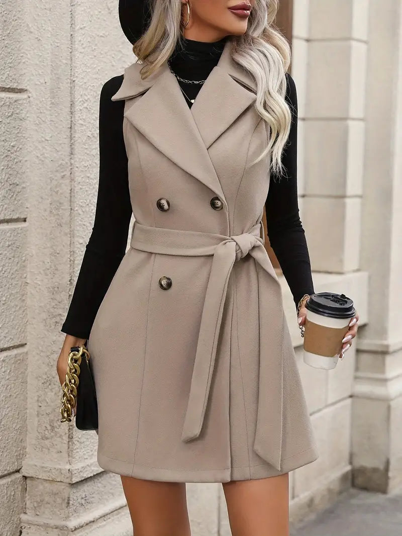 Adeline - Clasi double checked cardigan coat with belt
