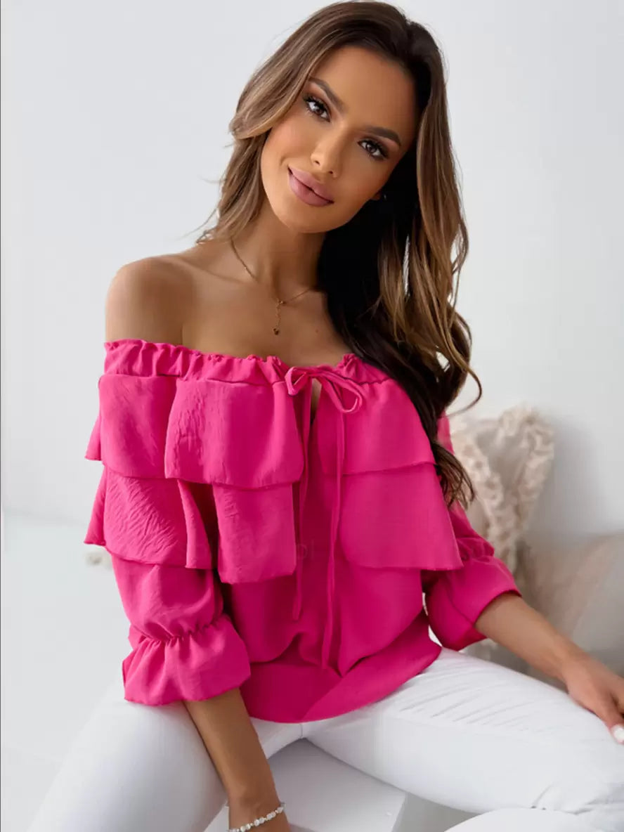 Chathuni | Ruffles Bateau Neck Long Sleeve Blouse - Elegant & Stylish