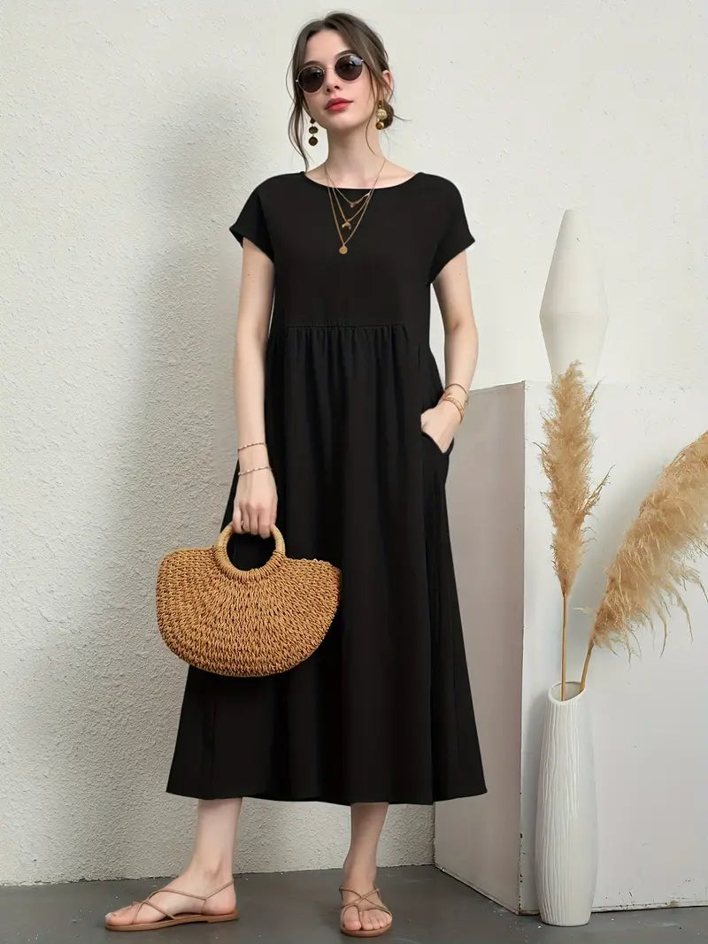 Lily – casual short-sleeve summer dress with round neckline and waist