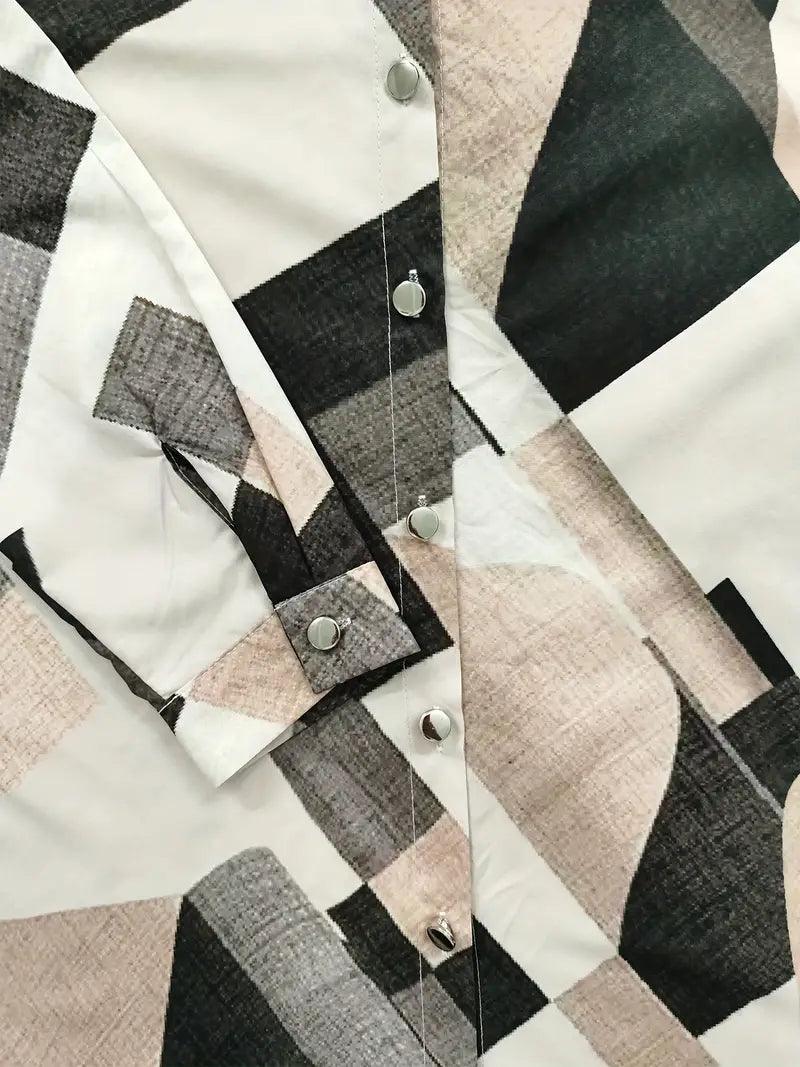 Trendy women's blouse with abstract pattern and button placket – Marlene