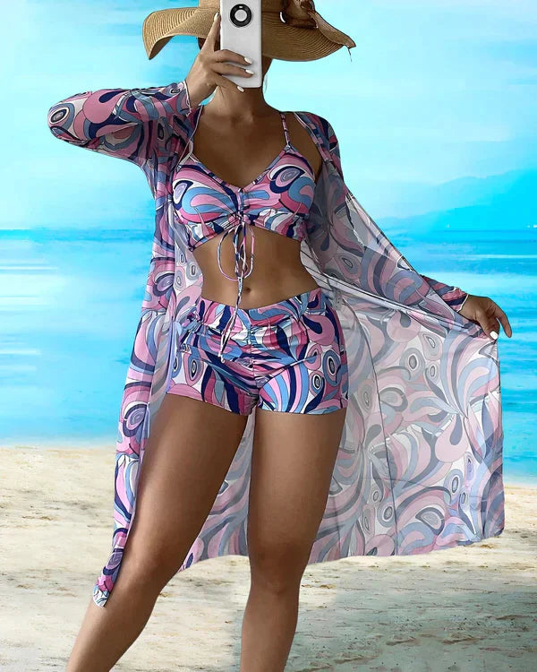 Alma - 3-piece bikini set with floral pattern