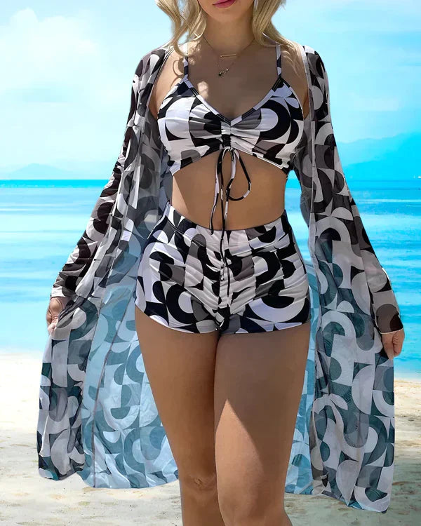 Alma - 3-piece bikini set with floral pattern