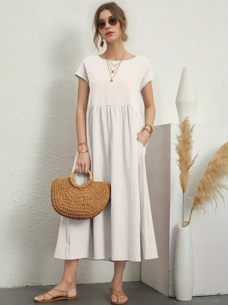 Lily – casual short-sleeve summer dress with round neckline and waist