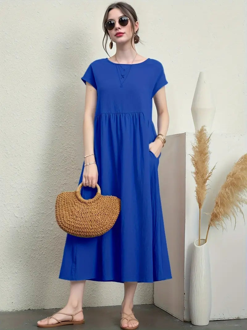 Lily – casual short-sleeve summer dress with round neckline and waist