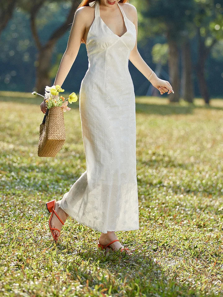 Antonia - White midi dress with crochet lace