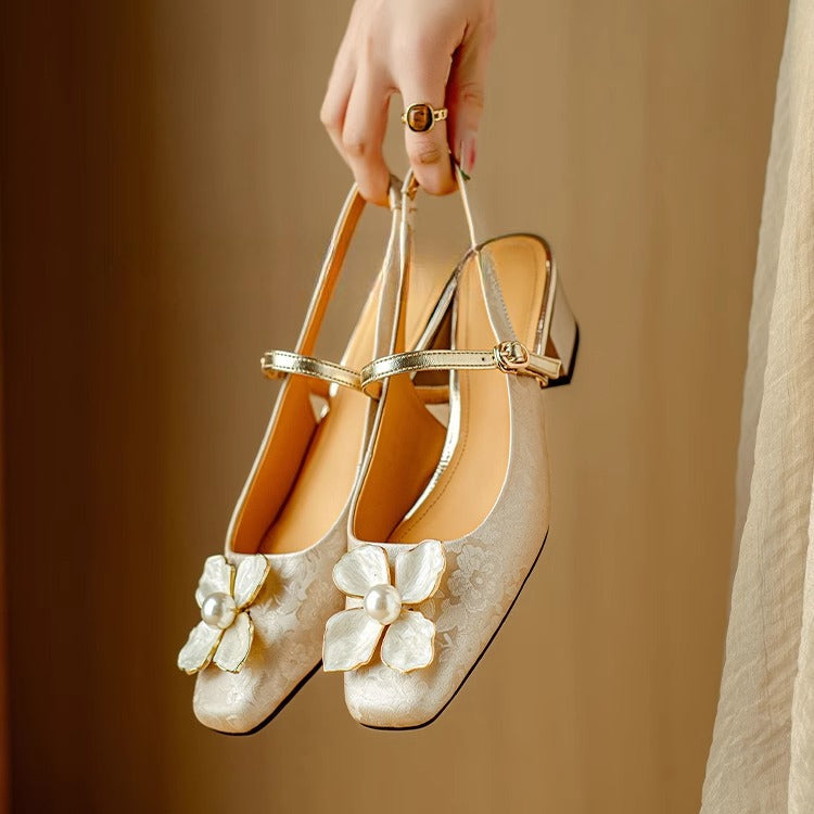 JAYLENE | FLORAL PEARL STRAP HEELS