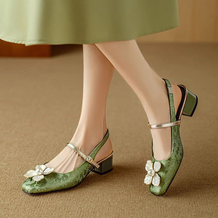 JAYLENE | FLORAL PEARL STRAP HEELS