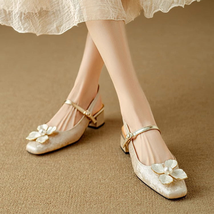 JAYLENE | FLORAL PEARL STRAP HEELS