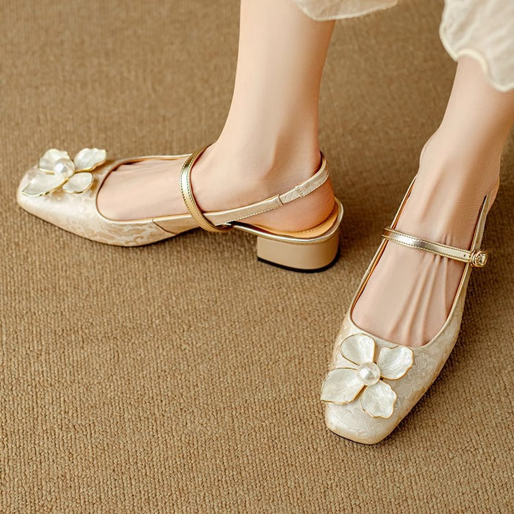 JAYLENE | FLORAL PEARL STRAP HEELS