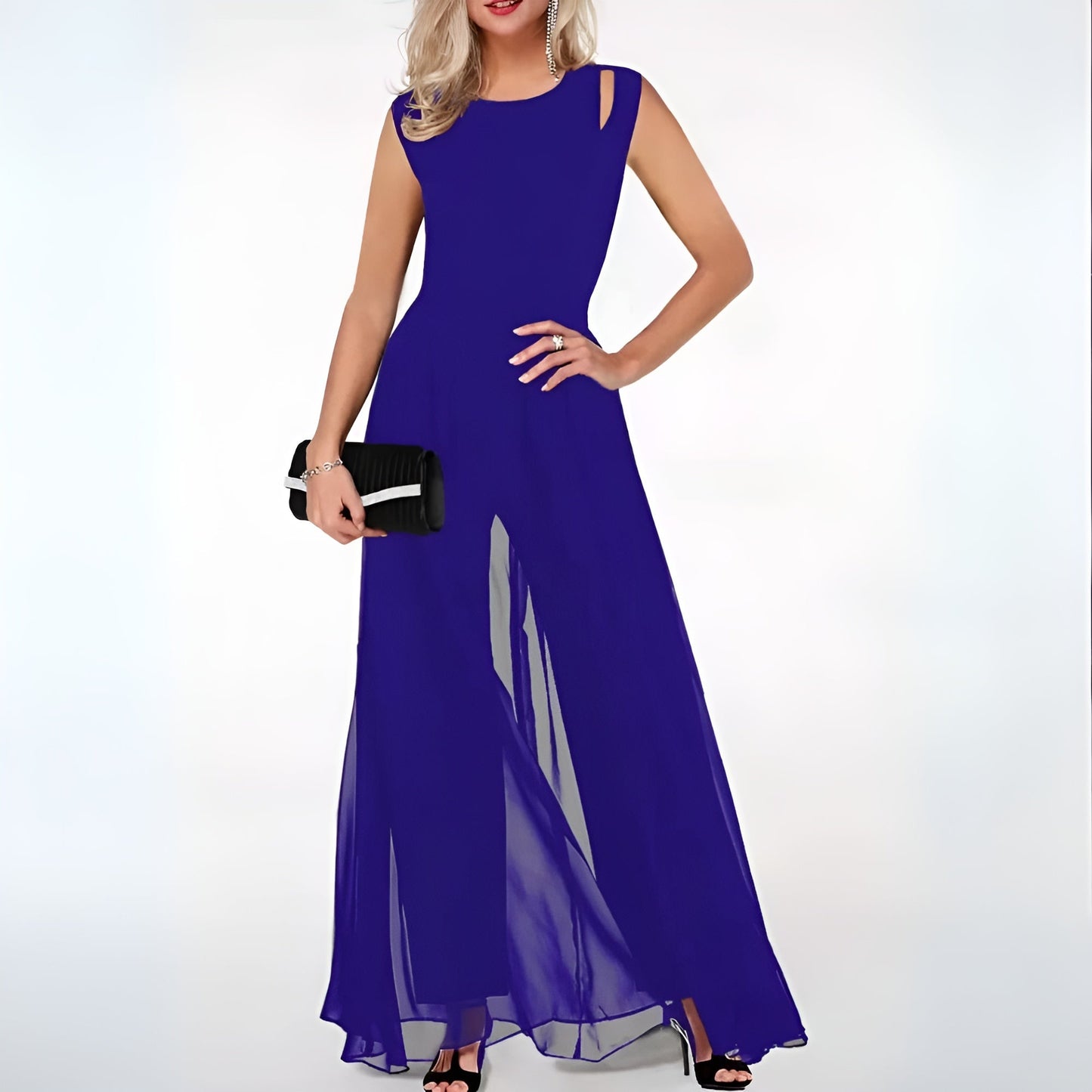 Women's Evening Jumpsuit with Chiffon Skirt and Cut-Out – Elegant Jumpsuit for Festive Occasions & Events