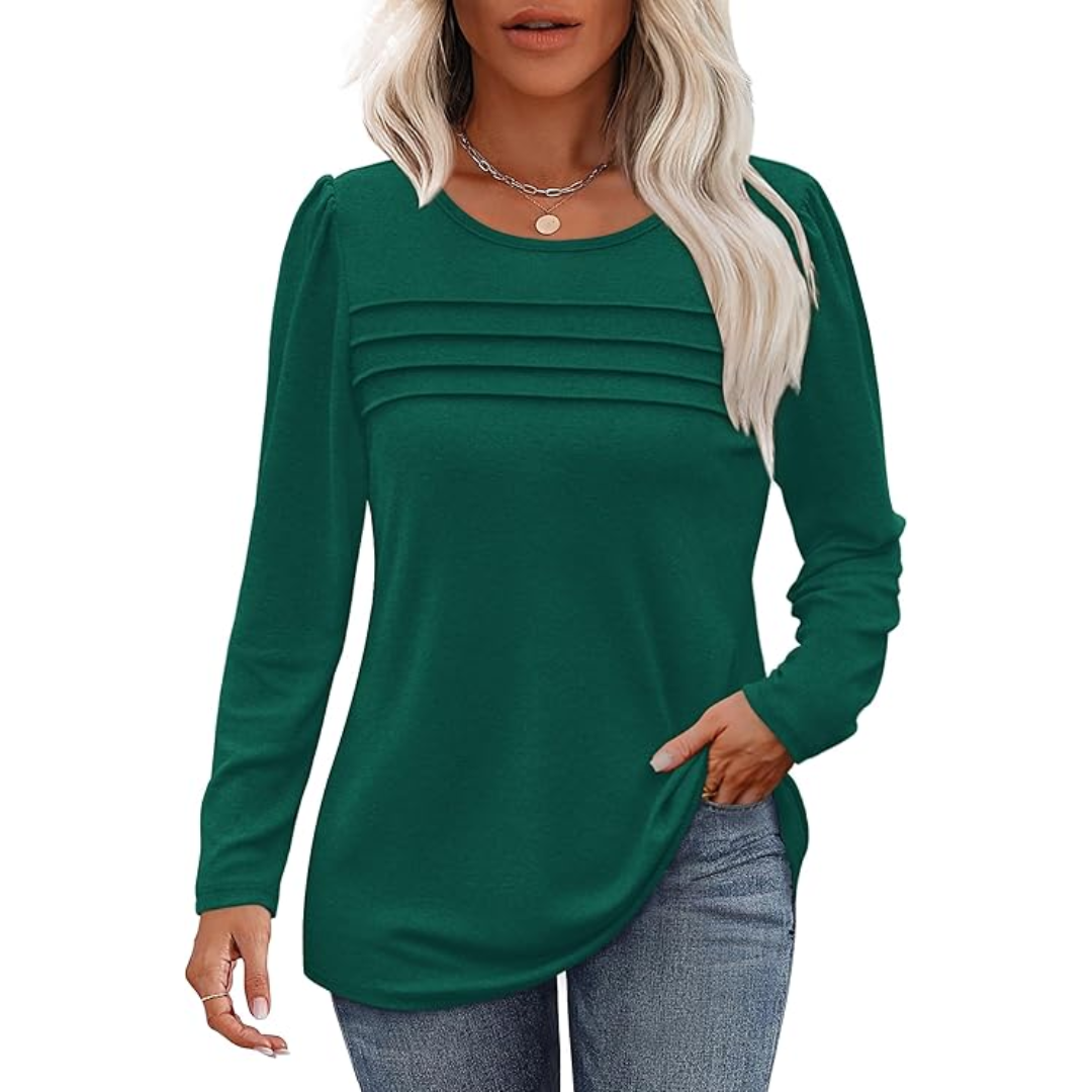 Pleated Long Sleeve Tunic Top in Spring Style 2025 – Sarah