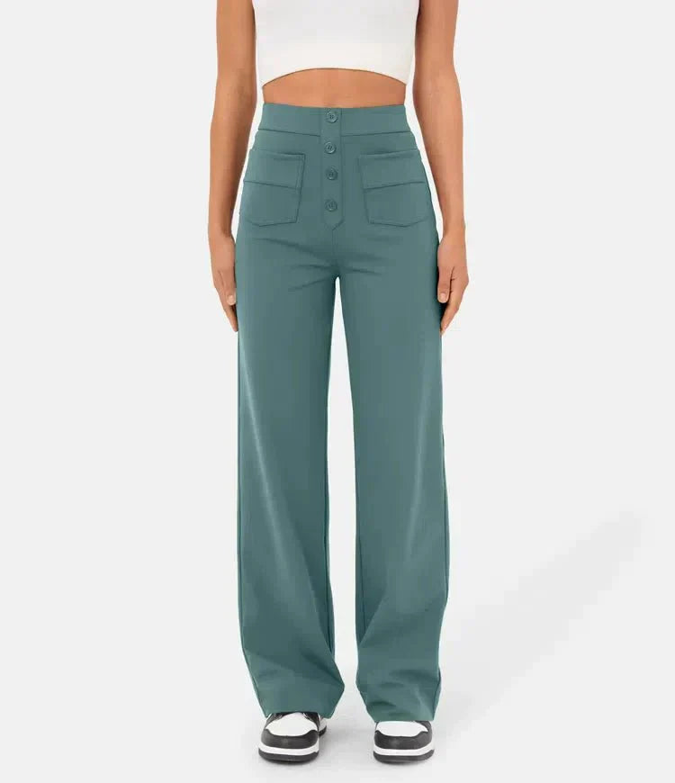 Women's High Waist Straight Leg Elastic Casual Pants