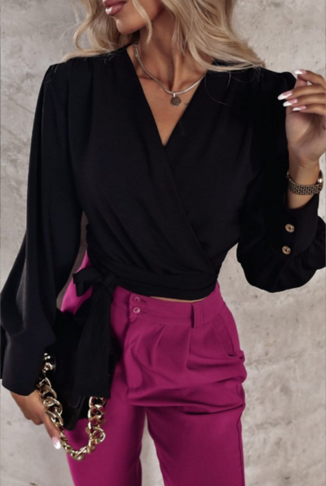 Stylish Spring V-Neck Blouse with Puff Sleeves - Mireille