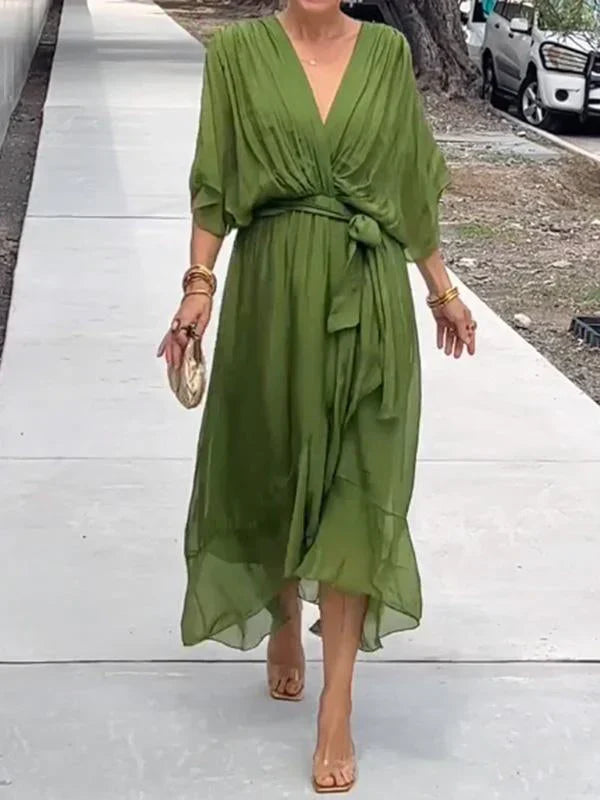 Monica - chiffon dress with V-neck, elegant and stylish