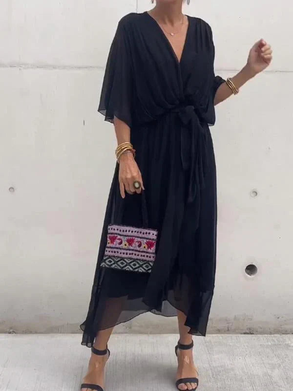 Monica - chiffon dress with V-neck, elegant and stylish
