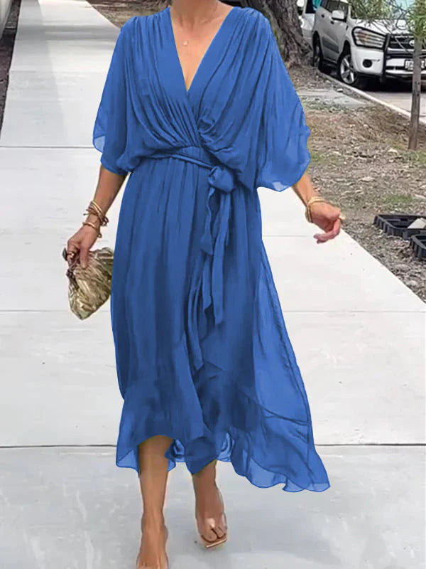 Monica - chiffon dress with V-neck, elegant and stylish