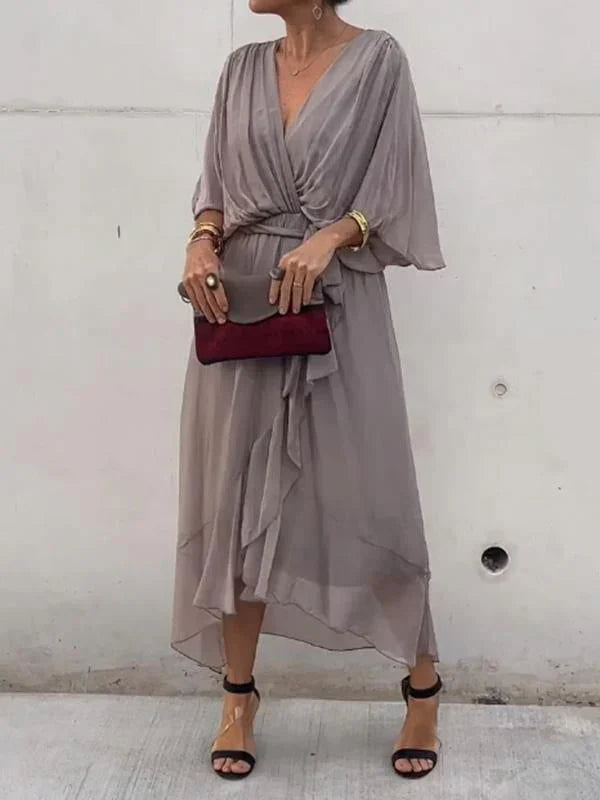 Monica - chiffon dress with V-neck, elegant and stylish