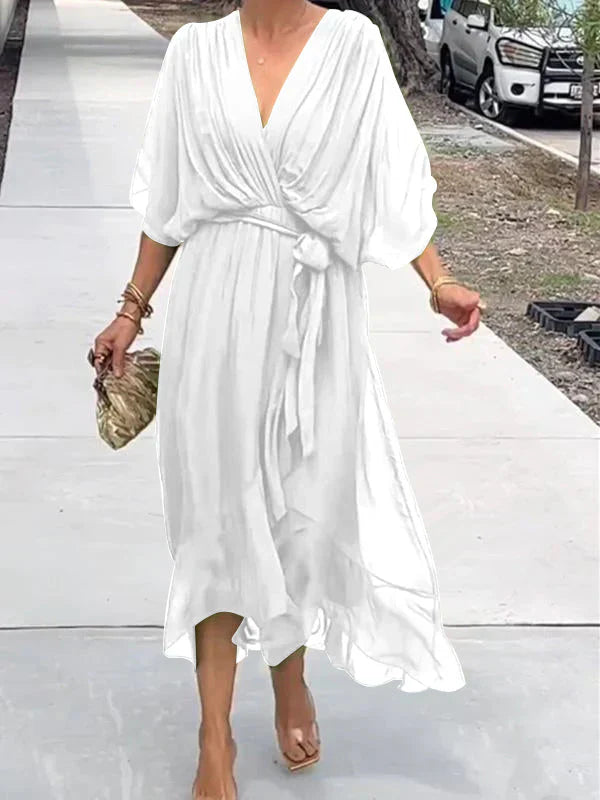 Monica - chiffon dress with V-neck, elegant and stylish