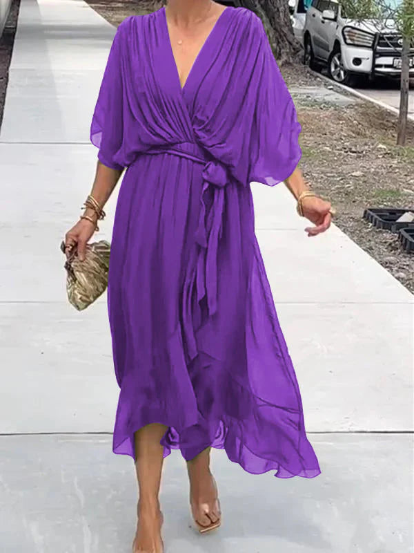 Monica - chiffon dress with V-neck, elegant and stylish