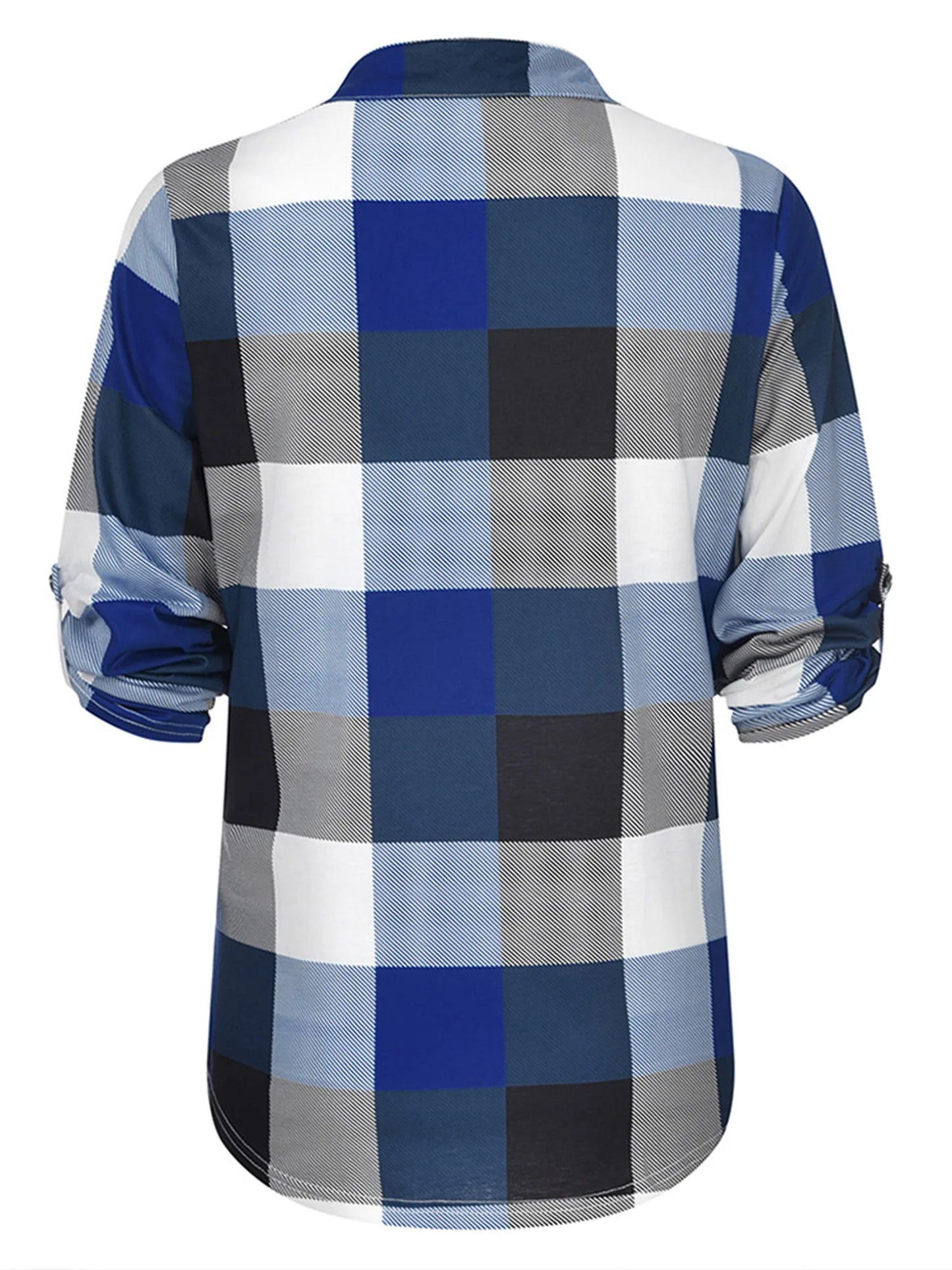 Plaid Spring Blouse with V-Neck in Plus Size