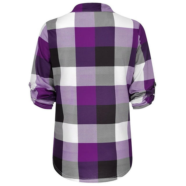Plaid Spring Blouse with V-Neck in Plus Size