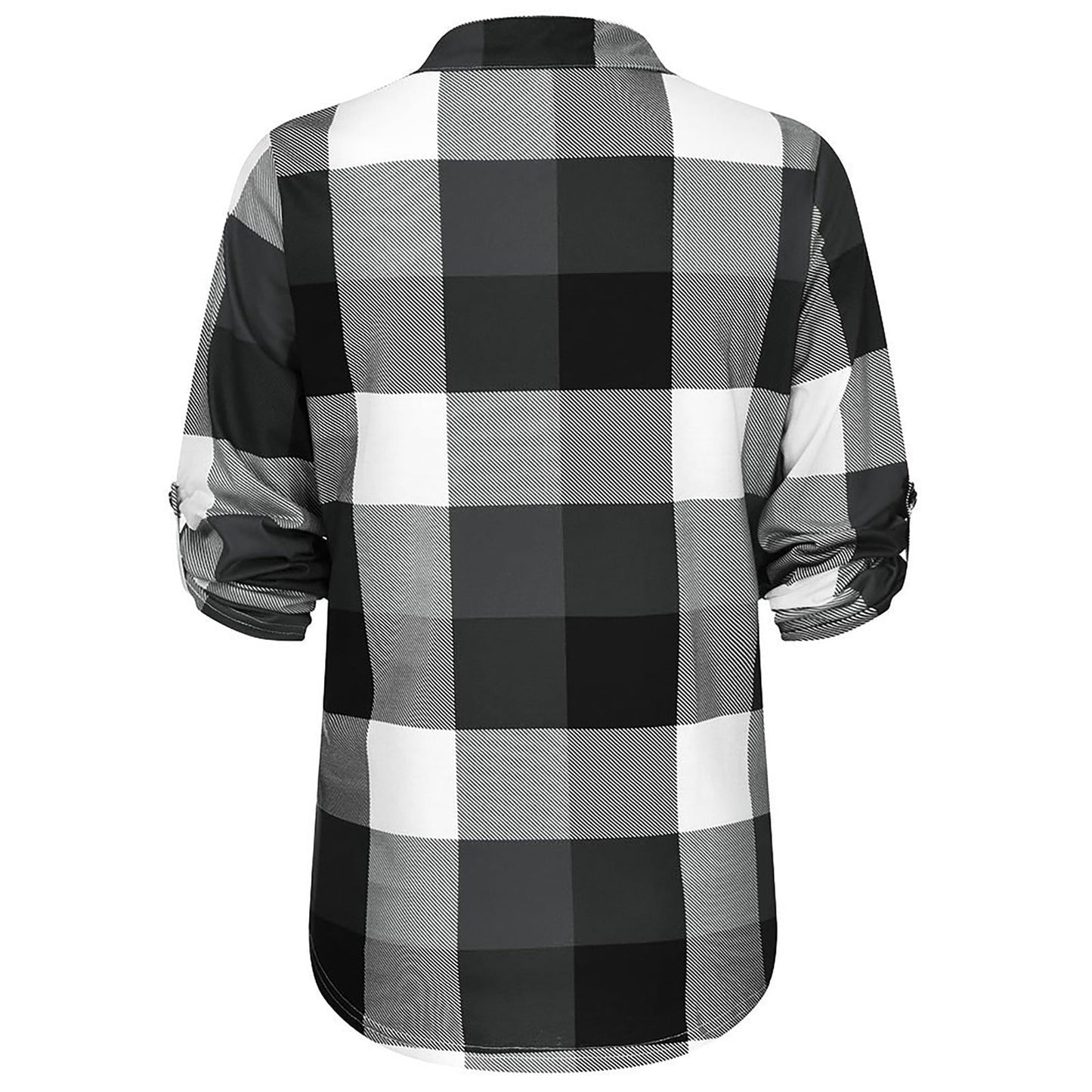 Plaid Spring Blouse with V-Neck in Plus Size