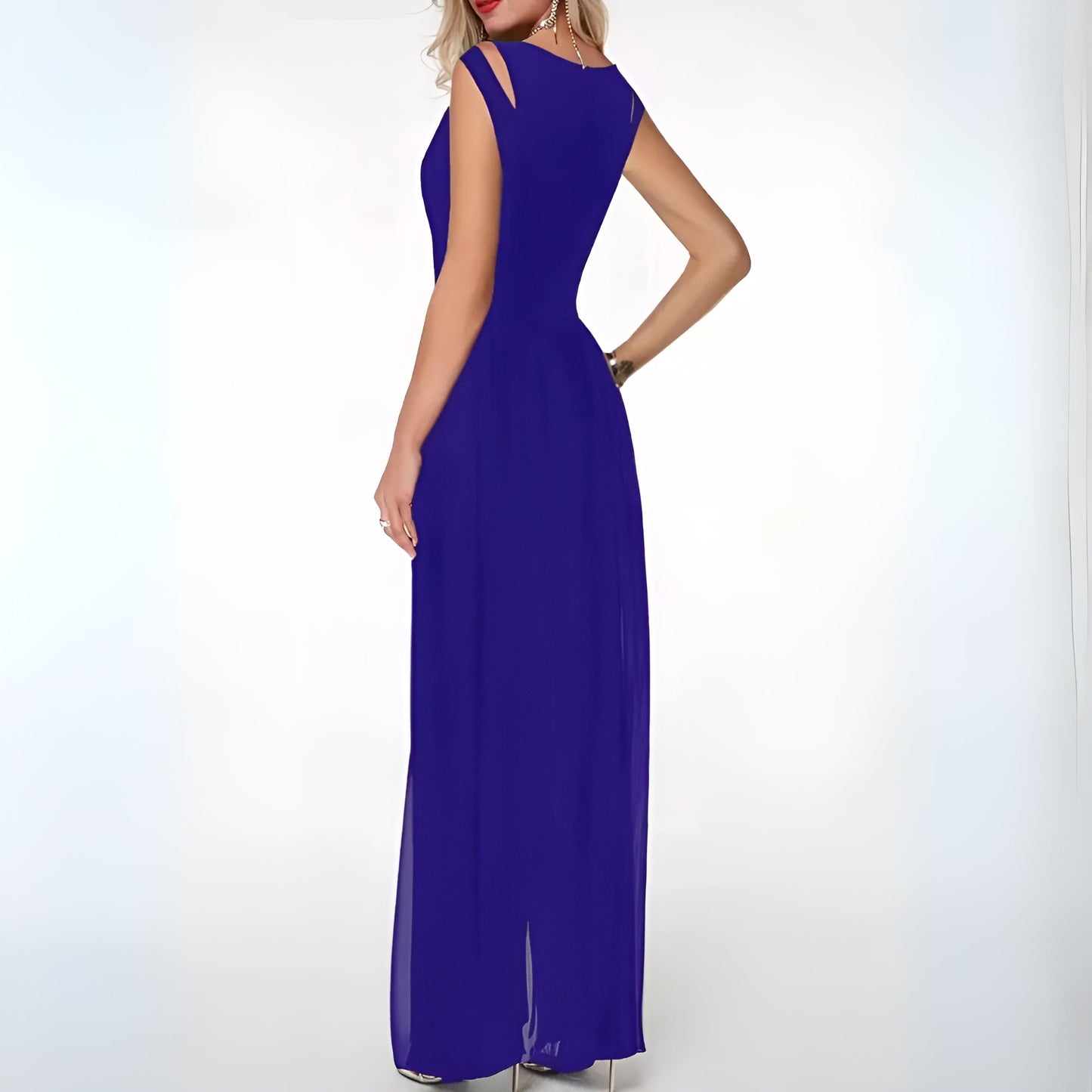 Women's Evening Jumpsuit with Chiffon Skirt and Cut-Out – Elegant Jumpsuit for Festive Occasions & Events