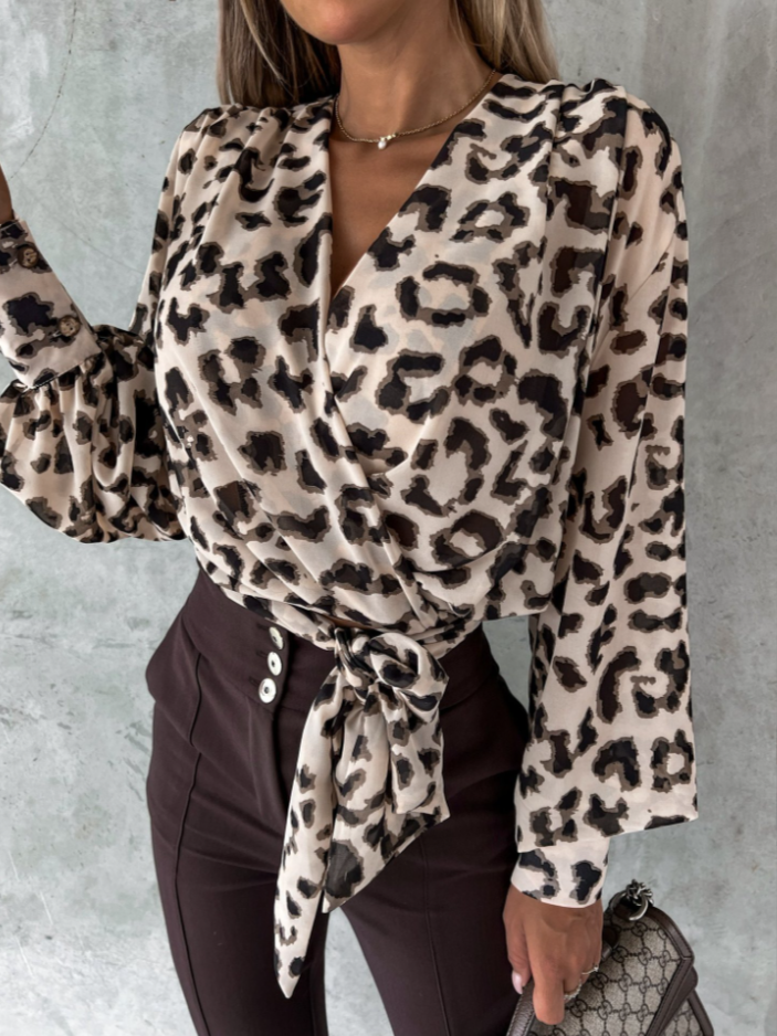 Stylish Spring V-Neck Blouse with Puff Sleeves - Mireille