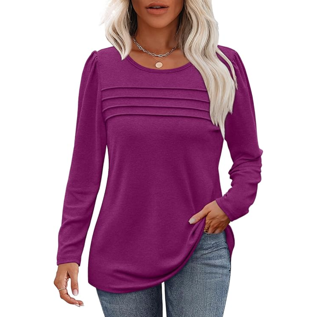 Pleated Long Sleeve Tunic Top in Spring Style 2025 – Sarah