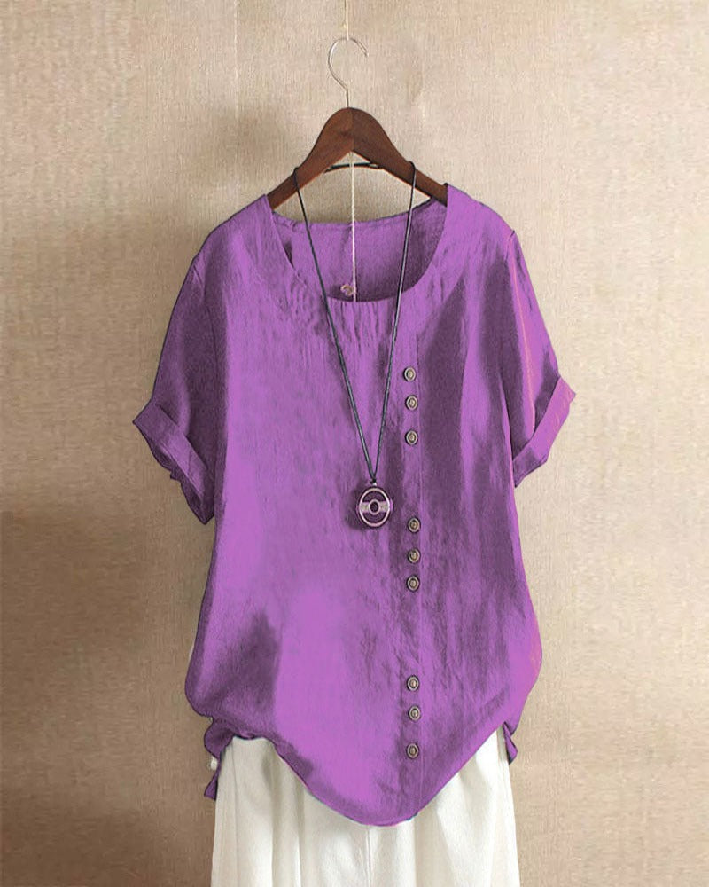 Short Sleeve Blouse with Round Neck for Spring 2025 – Nora