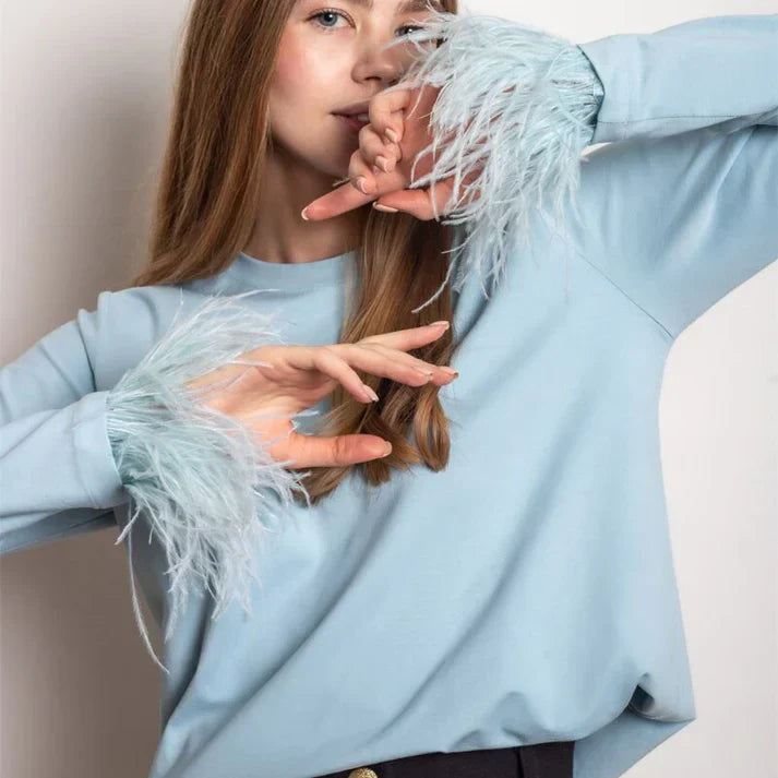 Carina | Women's feathered - long sleeve blouse