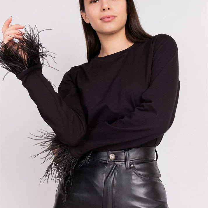 Carina | Women's feathered - long sleeve blouse