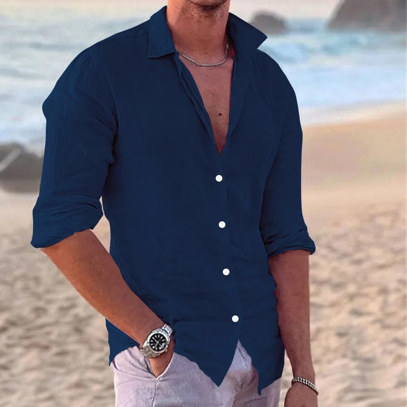 Shirt - Relaxed and Stylish - Airy Linen, Long Sleeves - Ideal for Summer