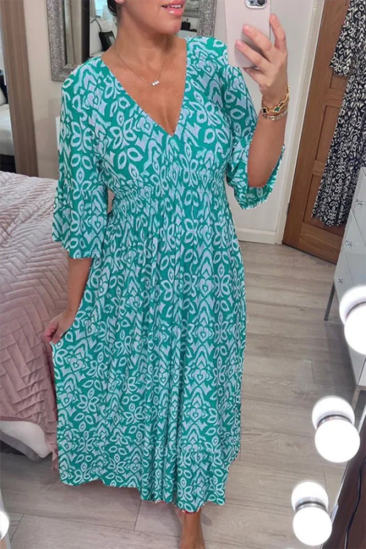 Frida Printed Dress with V-Neck