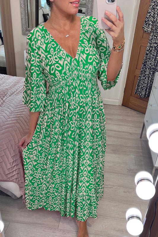 Frida Printed Dress with V-Neck