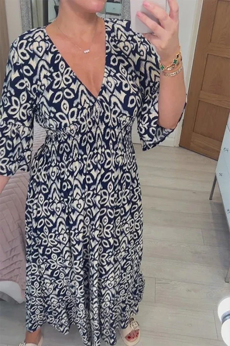 Frida Printed Dress with V-Neck
