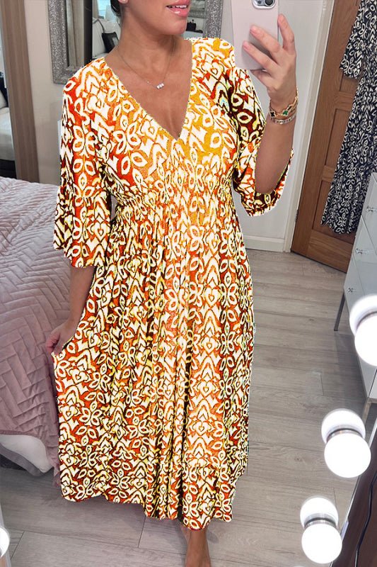 Frida Printed Dress with V-Neck